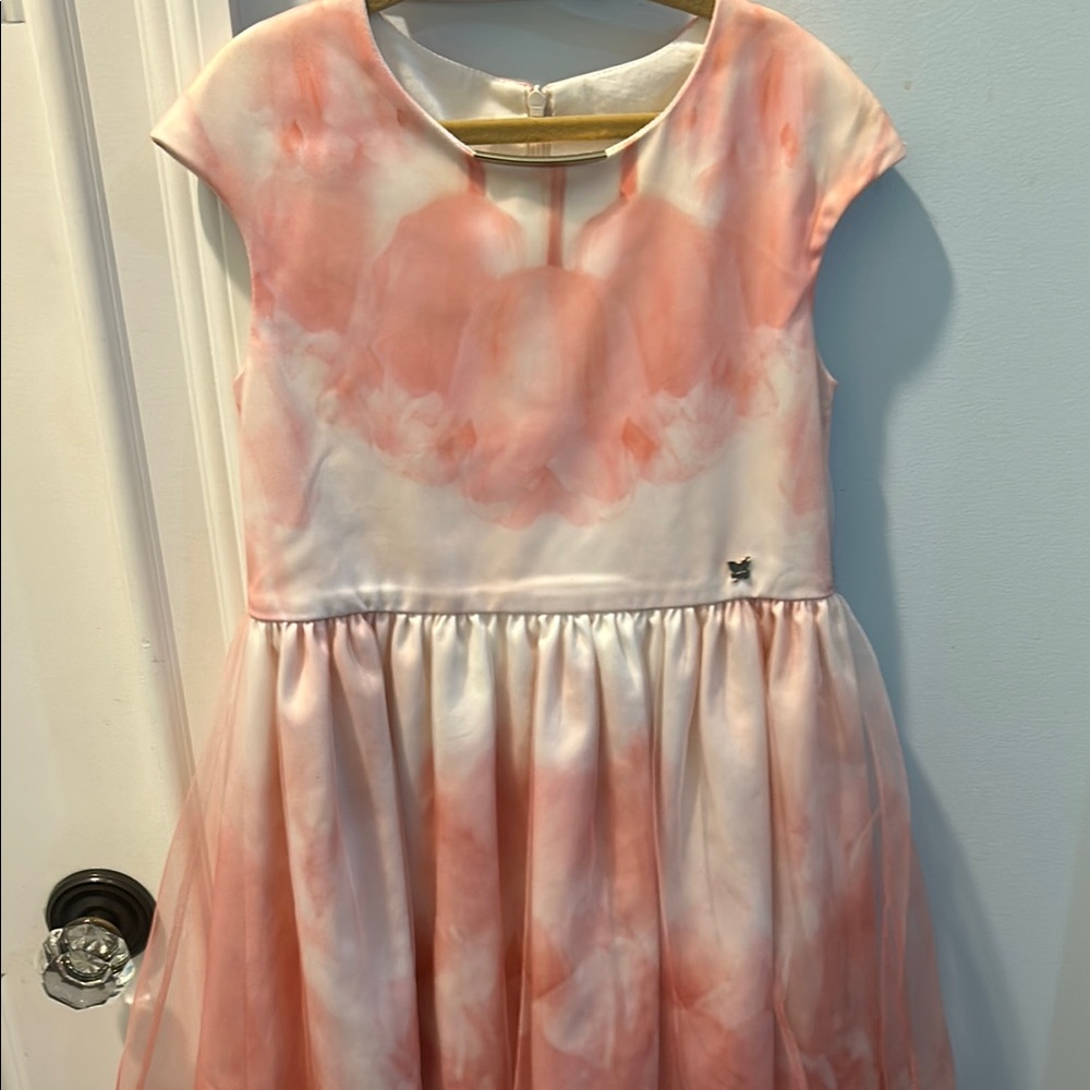 Pink and White Flutter Sleeve A-Line Junona formal Dress